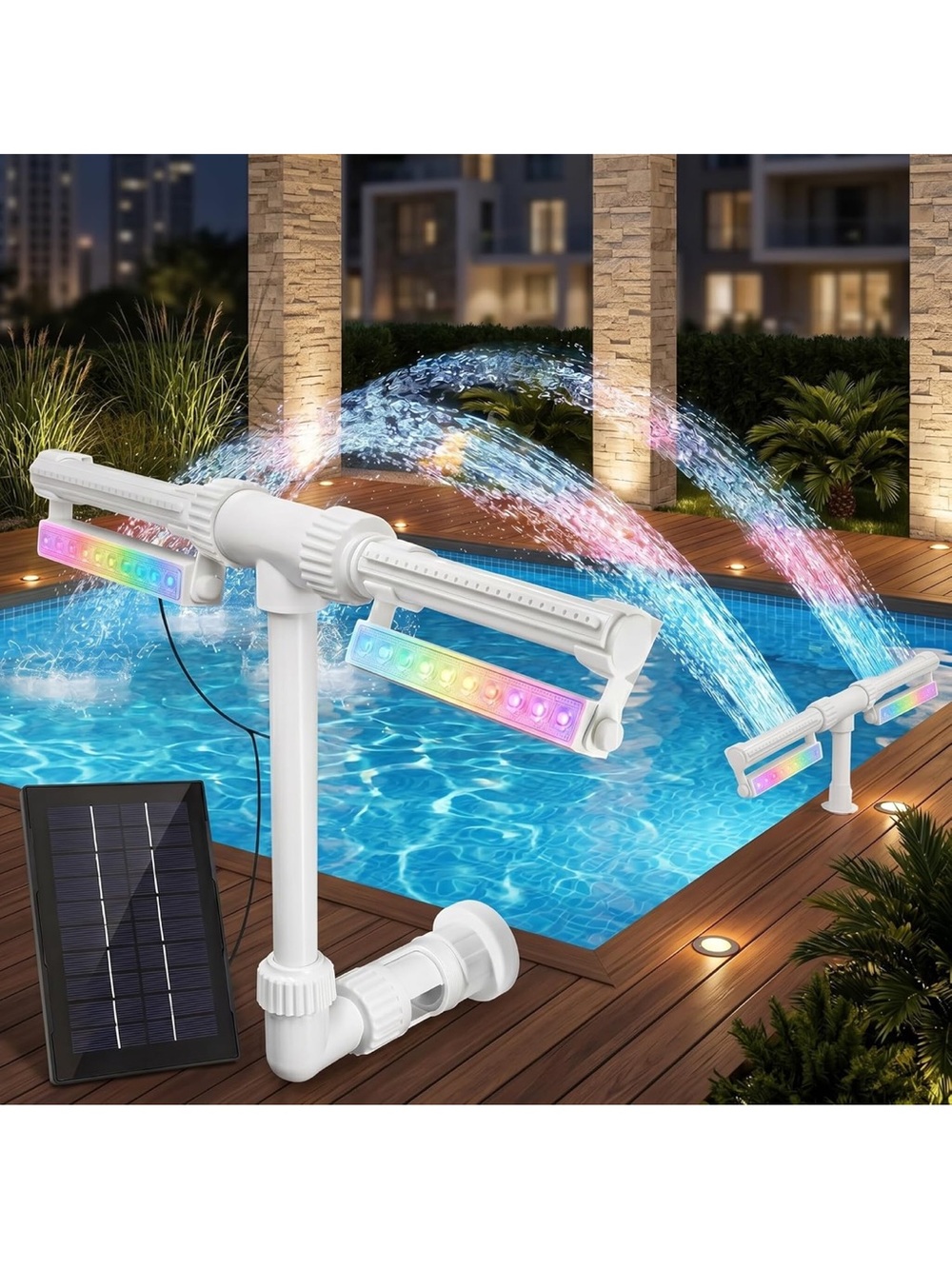 Solar-Powered LED Pool Fountain Light - White